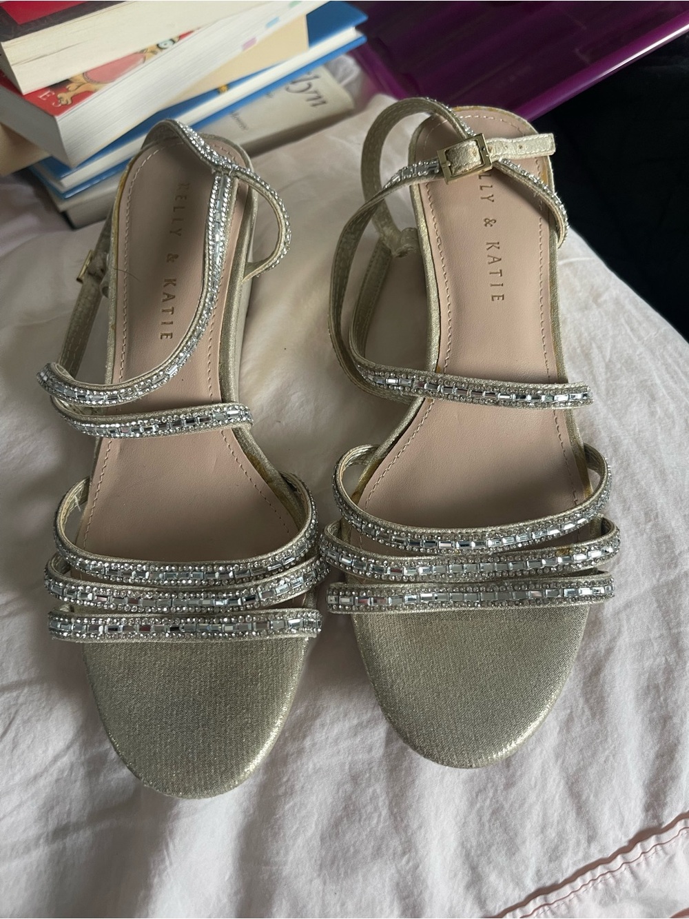 Kelly & Katie Silver Beaded Strappy Heels